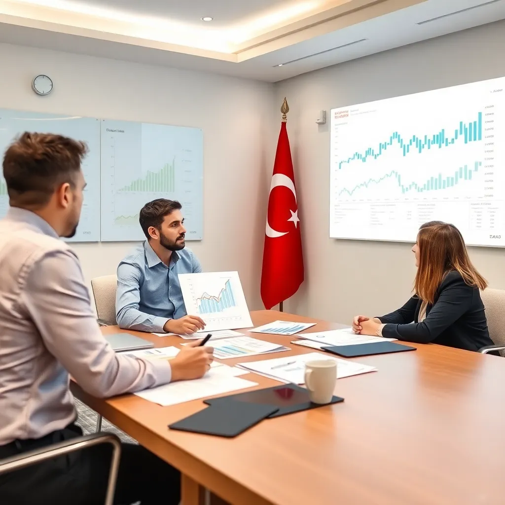 Finansal analistler toplantı halinde grafikleri inceliyor